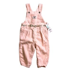 OshKosh B'gosh Pink Striped Overalls with Gold Bow Belt Size 12 Months